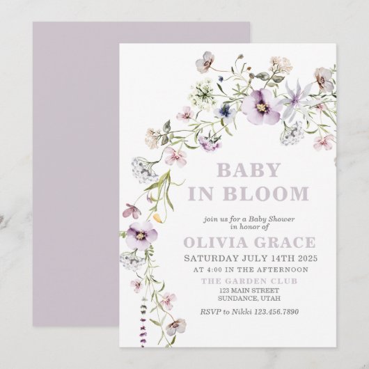 Baby in Baby shower van de bloem-tuin van de wilde Kaart (Voorkant / Achterkant)