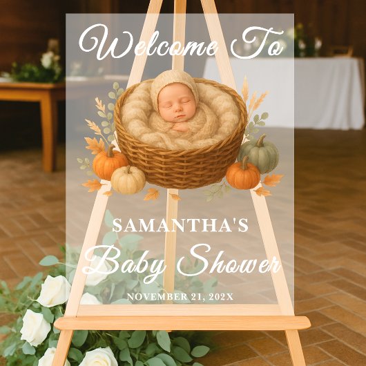 Baby in Basket Herfst Baby shower Welkom Frosted Acryl Bord