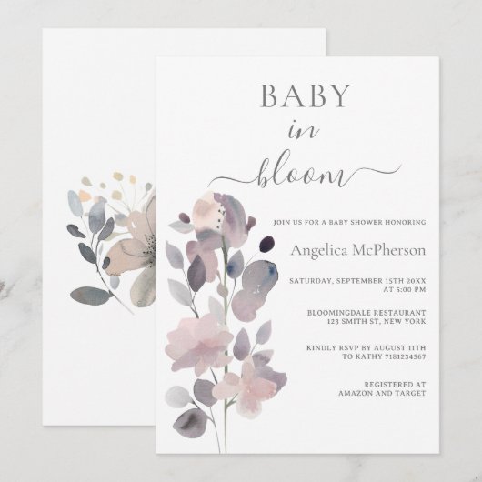 BABY IN BLOEI AS ROZE PASTEL PAARSE BLOES BLOEM KAART (Voorkant / Achterkant)