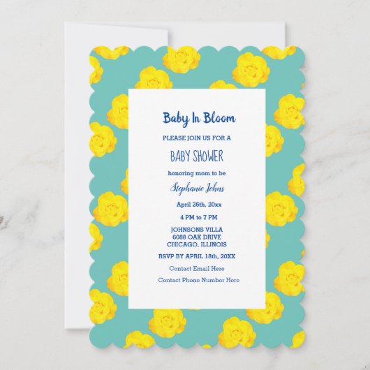 Baby in bloei Baby shower Blauwgroen gele rozen bl Kaart (Voorkant)