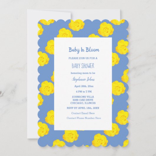Baby in bloei Baby shower geel korenbloem blauw Kaart (Voorkant)