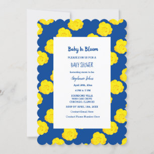 Baby in bloei Baby shower geel marineblauw bloemig Kaart