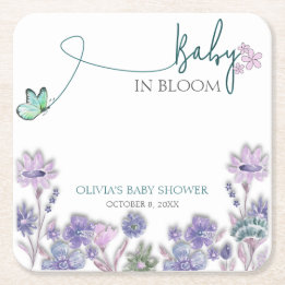 Baby in bloei Baby shower Paarse bloem Kartonnen Onderzetters