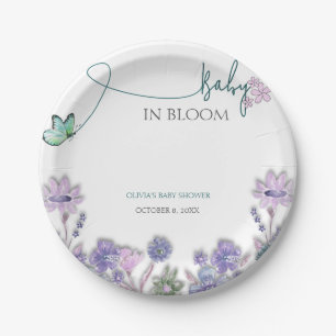 Baby in bloei Baby shower Paarse bloem Papieren Bordje