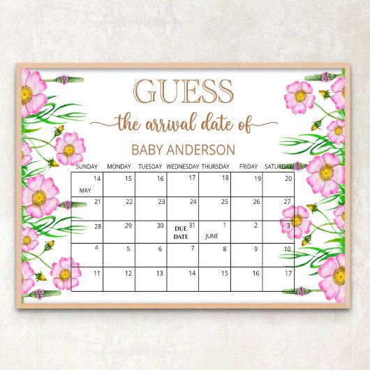 Baby in bloei baby shower raadt vervaldatum kalend poster