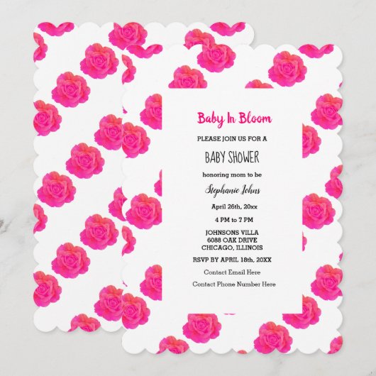 Baby in bloei Baby shower roze bloemige Rozen op m Kaart (Voorkant / Achterkant)