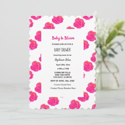Baby in bloei Baby shower roze bloemige Rozen op m Kaart (Staand voorkant)