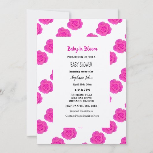 Baby in bloei Baby shower roze bloemige Rozen zilv Kaart (Voorkant)