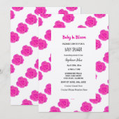 Baby in bloei Baby shower roze bloemige Rozen zilv Kaart (Voorkant / Achterkant)