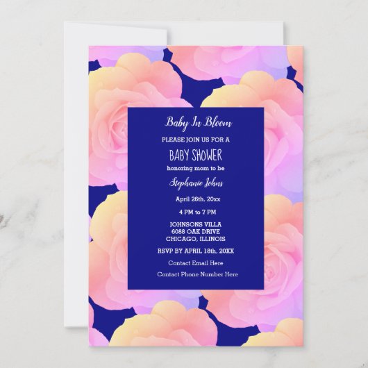 Baby in bloei Baby shower roze rose bloemblauw Kaart (Voorkant)