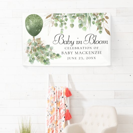Baby in bloei | Ballon- en Eucalyptus-Baby shower Spandoek (Insitu)