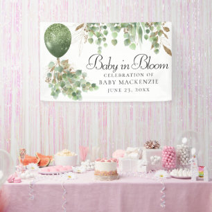 Baby in bloei   Ballon- en Eucalyptus-Baby shower Spandoek