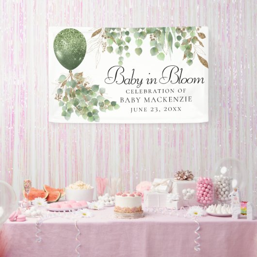 Baby in bloei | Ballon- en Eucalyptus-Baby shower Spandoek (Feest)