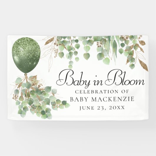 Baby in bloei | Ballon- en Eucalyptus-Baby shower Spandoek (Horizontaal)