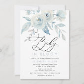 baby in bloei belettering blauw floraal baby showe kaart (Voorkant)