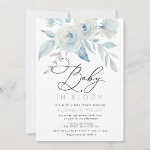 baby in bloei belettering blauw floraal baby showe kaart