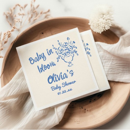 Baby in bloei blauw hand getekend bloemig Baby sho Servet