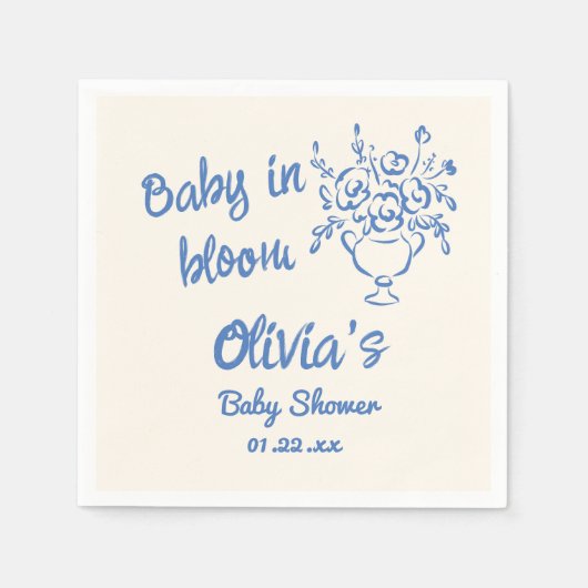 Baby in bloei blauw hand getekend bloemig Baby sho Servet (Voorkant)
