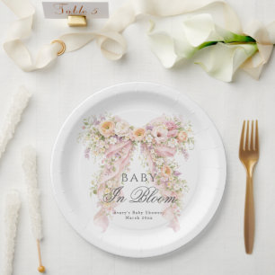 Baby in bloei Bloemboog Meisje Baby Shower Papieren Bordje