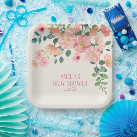 Baby in bloei bloemenboho chic Meisje baby shower Papieren Bordje (Feest)