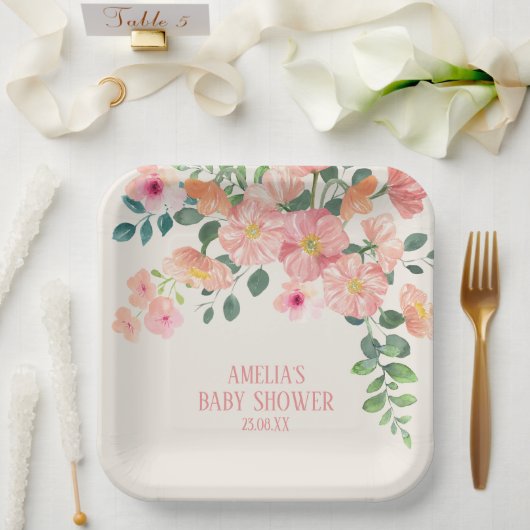 Baby in bloei bloemenboho chic Meisje baby shower Papieren Bordje (Huwelijk)