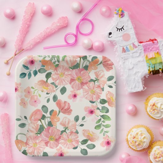 Baby in bloei bloemenboho chic Meisje baby shower Papieren Bordje (Feest)