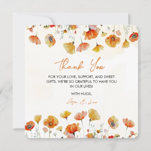 Baby in bloei bloemendouche bedankkaart (Voorkant)