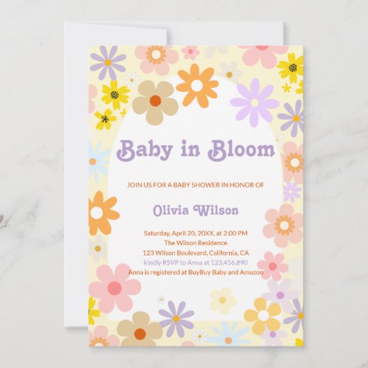 Baby in bloei bloemenretro Baby shower Kaart (Voorkant)