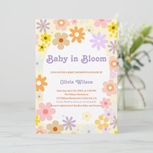 Baby in bloei bloemenretro Baby shower Kaart (Staand voorkant)