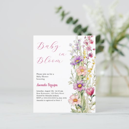 Baby in bloei bloemenroze Baby shower uitnodiging (Staand voorkant)