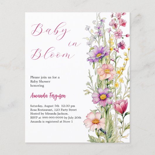Baby in bloei bloemenroze Baby shower uitnodiging (Voorkant)