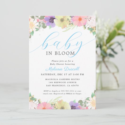 Baby in bloei bloementuin baby boy shower kaart (Staand voorkant)