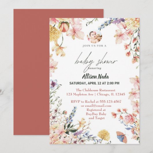 Baby in bloei bloemenwilde bloemen kaart (Voorkant / Achterkant)