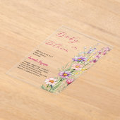 Baby in bloei Bloemroze paarse heldere Baby shower Acryl Uitnodigingen (Laagn)