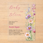 Baby in bloei Bloemroze paarse heldere Baby shower Acryl Uitnodigingen (Voorkant)