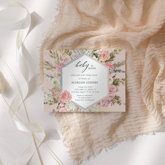 Baby in bloei Boheems Baby shower Uitnodiging