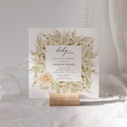Baby in bloei Boheems Baby shower Uitnodiging