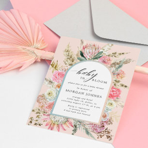 Baby in bloei Boheems bloemig Baby shower uitnodig