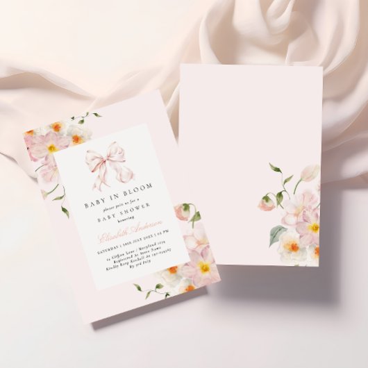 Baby in bloei boog zacht roze Baby shower uitnodig Kaart