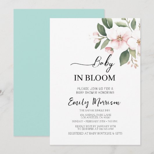 Baby in bloei Cherry Flowers Baby shower Kaart (Voorkant / Achterkant)