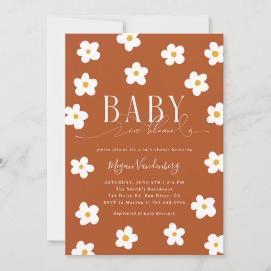 Baby in bloei douche witte madeliefjes uitnodiging (Voorkant)