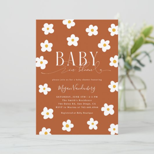 Baby in bloei douche witte madeliefjes uitnodiging (Staand voorkant)