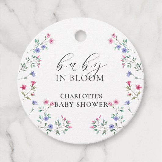 Baby in bloei | Elegant Wildflower Baby shower Bedankjes Labels (Voorkant)