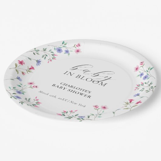 Baby in bloei | Elegant Wildflower Baby shower Papieren Bordje (Gekanteld)