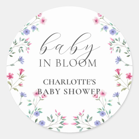 Baby in bloei | Elegant Wildflower Baby shower Ronde Sticker (Voorkant)