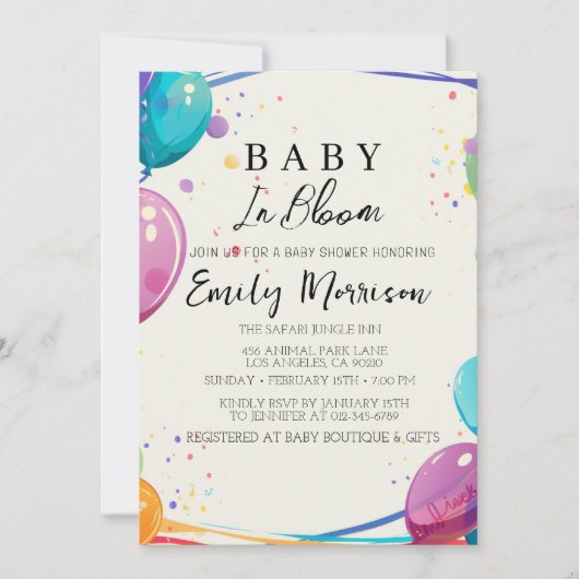 Baby in bloei en ballonnen Baby shower Kaart (Voorkant)
