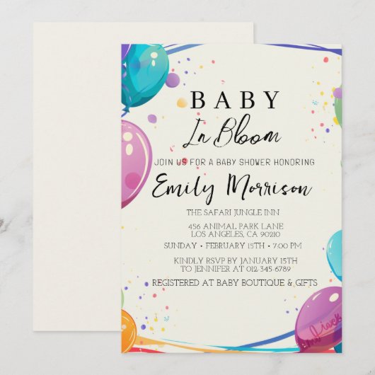 Baby in bloei en ballonnen Baby shower Kaart (Voorkant / Achterkant)