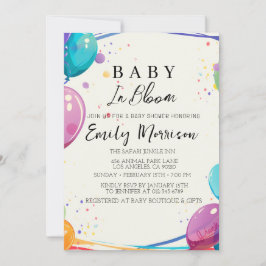 Baby in bloei en ballonnen Baby shower Kaart