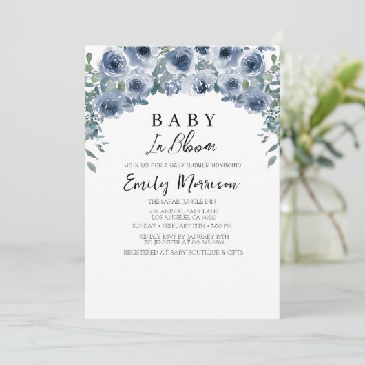 Baby in bloei en Blauwe bloemen Baby shower Kaart (Staand voorkant)