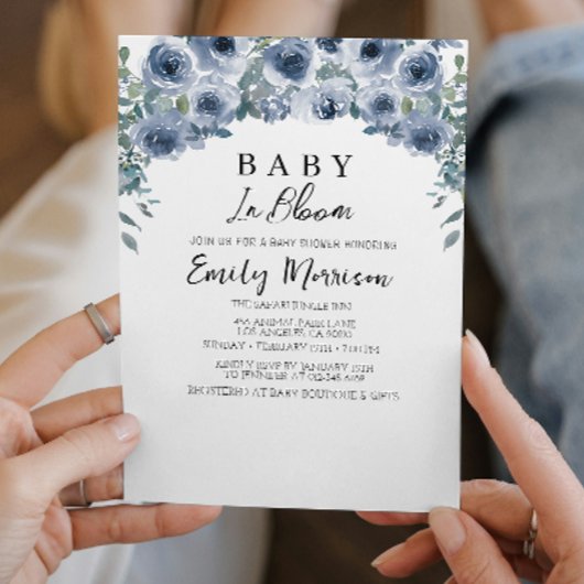 Baby in bloei en Blauwe bloemen Baby shower Kaart